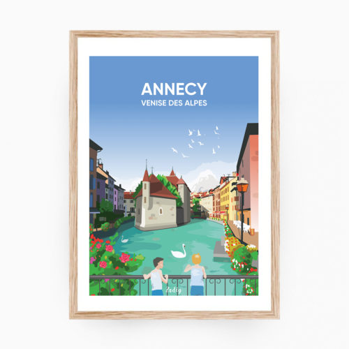 ANNECY Canaux Affiche Cadre Bois