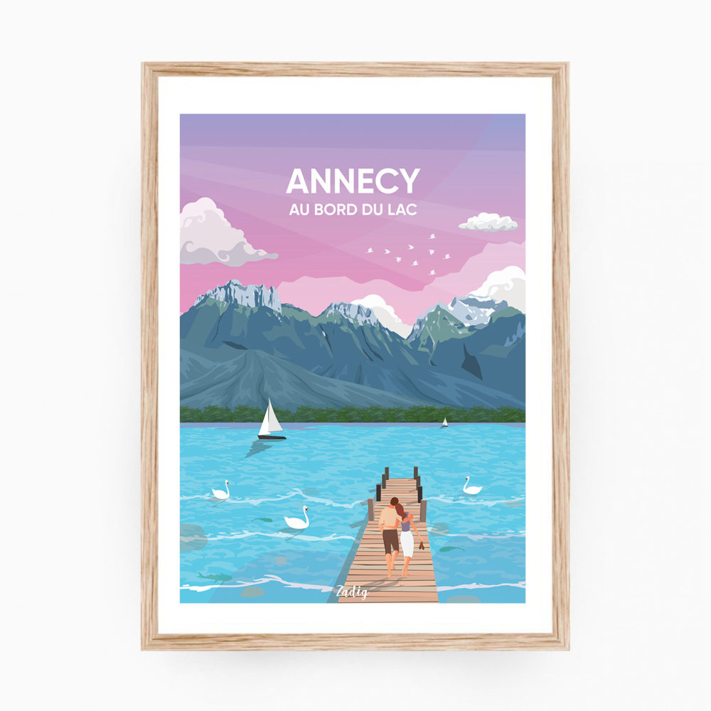 ANNECY Lac Affiche Cadre Bois