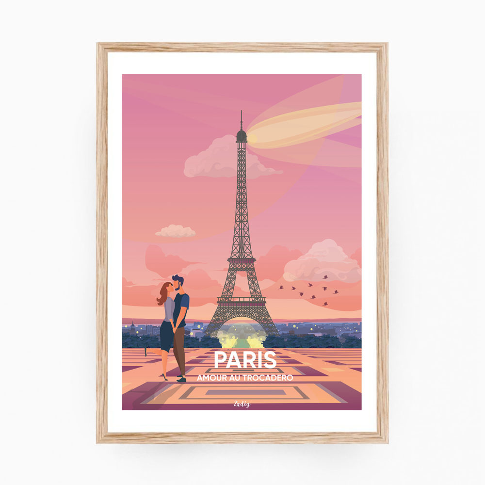 PARIS Affiche Cadre Bois